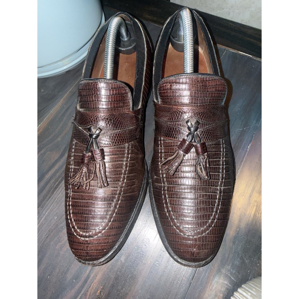 Allen Edmonds Clayton Men Brown  Loafers Exotic Lizard Skin Tassel Shoes 9D $695